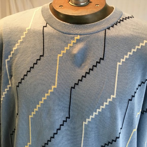 Vintage Tundra Men L 90’s Oversized Knit Sweater Hipster Dad Cosby Silk Zig Zag - Picture 7 of 15